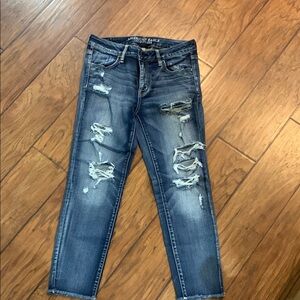 American Eagle Outfitters Blue Ankle Jeans with Cropped Design